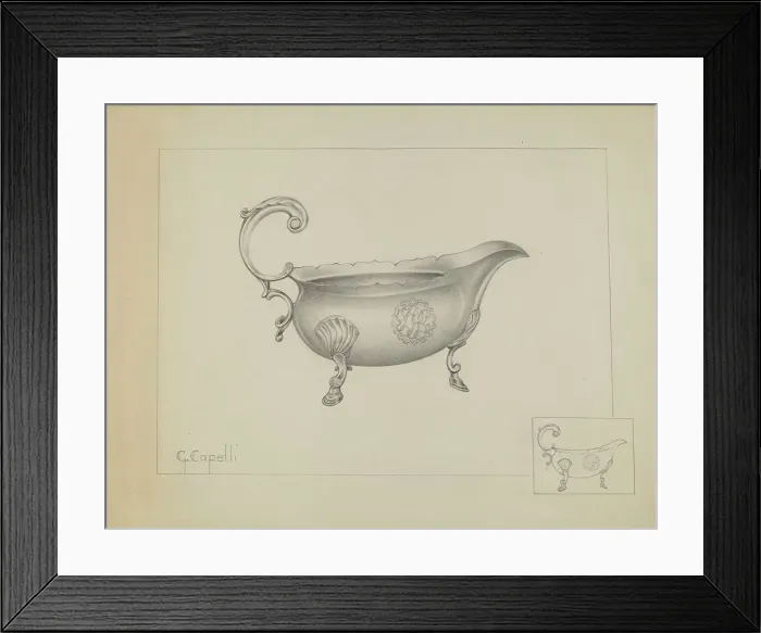 Framed Print : Silver Sauce Boat, c. 1936. Creator: Giacinto Capelli Framed Print : Silver Sauce Boat, c. 1936. Creator: Giacinto Capelli