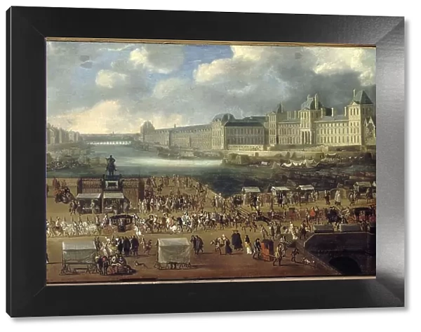 Pont-Neuf, seen from entrance to Place Dauphine, the Malaquais quay... around 1669. Creator: Unknown