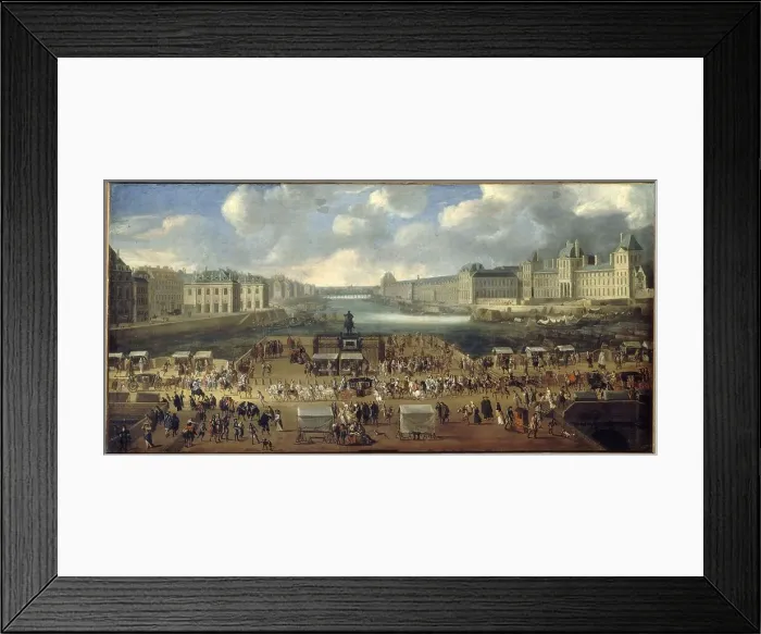Framed Print : Pont-Neuf, seen from entrance to Place Dauphine, the Malaquais quay... around 1669. Creator: Unknown