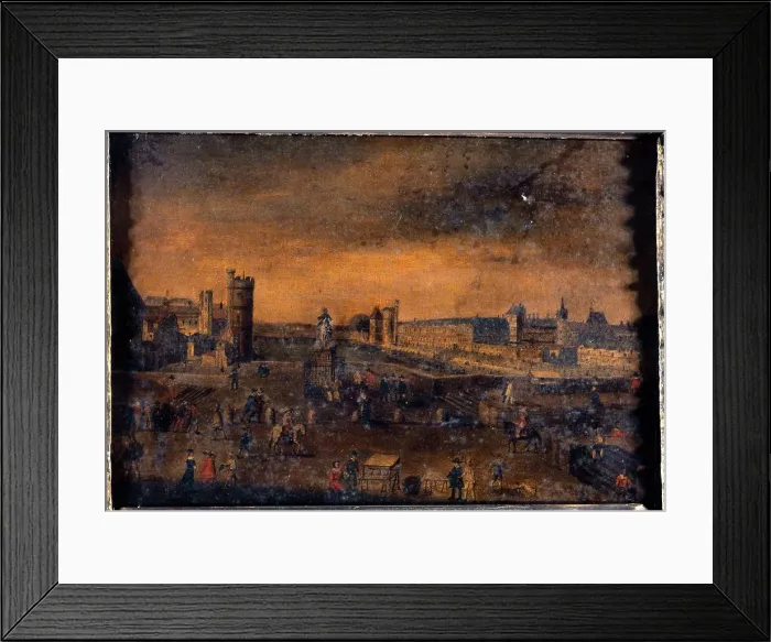 Framed Print : Pont-Neuf, seen from the entrance to Place Dauphine, the Hotel de Nevers... around 1640. Creator: Unknown Framed Print : Pont-Neuf, seen from the entrance to Place Dauphine, the Hotel de Nevers... around 1640. Creator: Unknown