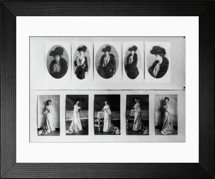 Framed Print : Alice Roosevelt Longworth photographs presentation display, between c1890 and c1910. Creator: Frances Benjamin Johnston Framed Print : Alice Roosevelt Longworth photographs presentation display, between c1890 and c1910. Creator: Frances Benjamin Johnston