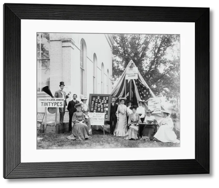 Framed Print : County fair, tintype booth of Miss. F.B. Johnston, May 1903, 1903. Creator: Frances Benjamin Johnston Framed Print : County fair, tintype booth of Miss. F.B. Johnston, May 1903, 1903. Creator: Frances Benjamin Johnston