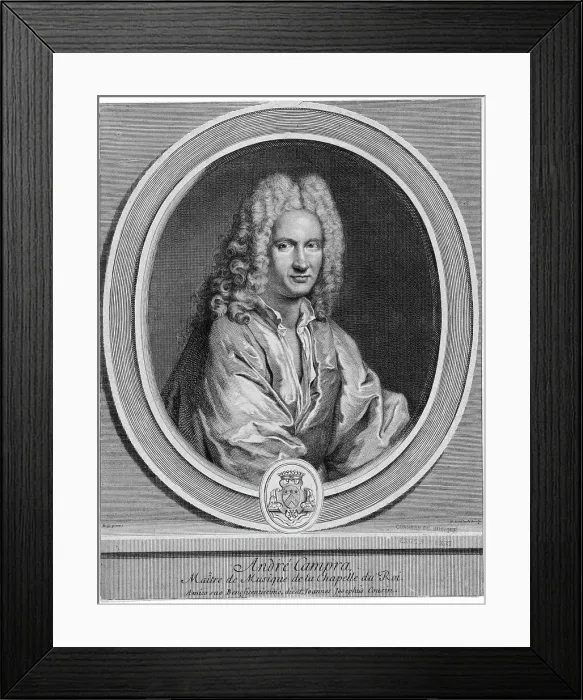 Framed Print : Portrait of the composer André Campra (1660-1744), 1725. Creator: Edelinck, Nicolas-Étienne (1681-1767) Framed Print : Portrait of the composer André Campra (1660-1744), 1725. Creator: Edelinck, Nicolas-Étienne (1681-1767)