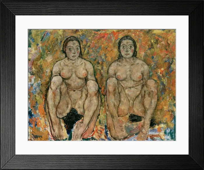 Framed Print : Crouching Woman Couple, 1918. Creator: Schiele, Egon (1890-1918)