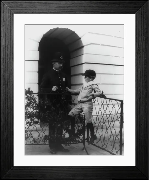 Framed Print : Archie Roosevelt and his friend the policeman, c1902. Creator: Frances Benjamin Johnston Framed Print : Archie Roosevelt and his friend the policeman, c1902. Creator: Frances Benjamin Johnston