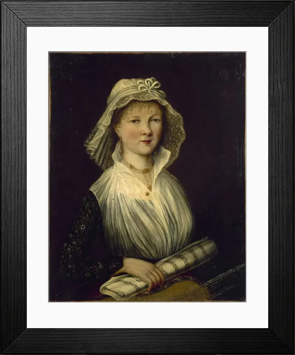Framed Print : Portrait of a woman holding a roll of music, known as Mme Courcier, 1796. Creator: Unknown Framed Print : Portrait of a woman holding a roll of music, known as Mme Courcier, 1796. Creator: Unknown