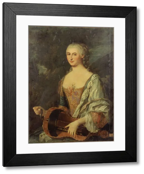 Framed Print : Portrait of a woman playing the hurdy-gurdy, c1740. Creator: Unknown Framed Print : Portrait of a woman playing the hurdy-gurdy, c1740. Creator: Unknown