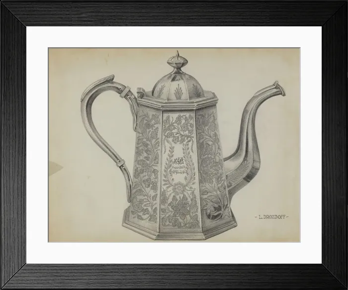 Framed Print : Silver Chocolate Pot, c. 1936. Creator: Leo Drozdoff Framed Print : Silver Chocolate Pot, c. 1936. Creator: Leo Drozdoff