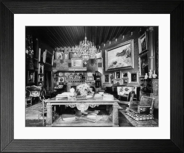 Framed Print : Library in Hearst home, between 1890 and 1950. Creator: Frances Benjamin Johnston Framed Print : Library in Hearst home, between 1890 and 1950. Creator: Frances Benjamin Johnston