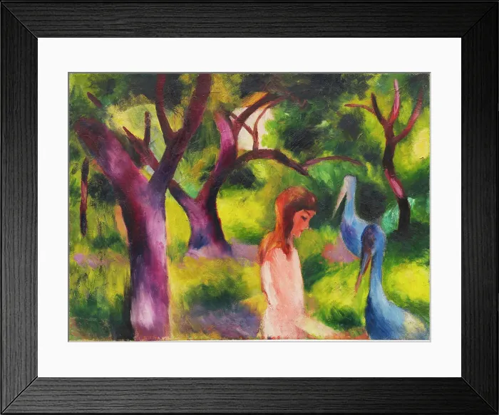 Framed Print : Girl with blue birds (Kid with blue birds), 1914. Creator: Macke, August (1887-1914) Framed Print : Girl with blue birds (Kid with blue birds), 1914. Creator: Macke, August (1887-1914)
