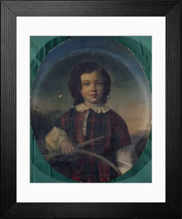 Framed Print : Portrait of a young boy in Scottish costume holding a hoop, between 1801 and 1900. Creator: Unknown Framed Print : Portrait of a young boy in Scottish costume holding a hoop, between 1801 and 1900. Creator: Unknown