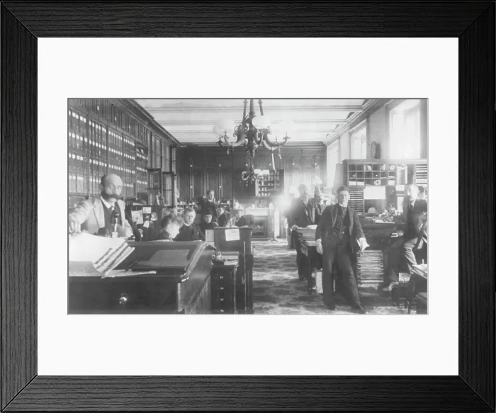 Framed Print : Treasury Dept. employees - Mr. Smith's room, between 1890 and 1950. Creator: Frances Benjamin Johnston Framed Print : Treasury Dept. employees - Mr. Smith's room, between 1890 and 1950. Creator: Frances Benjamin Johnston