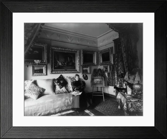 Framed Print : Brazilian Legation - Mendonca residence - Mme. Medonca seated in her boudoir, between 1890 and 1950. Creator: Frances Benjamin Johnston Framed Print : Brazilian Legation - Mendonca residence - Mme. Medonca seated in her boudoir, between 1890 and 1950. Creator: Frances Benjamin Johnston