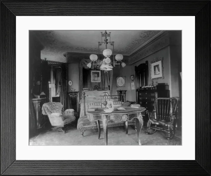 Framed Print : Barber house, Washington, D.C. - bedroom, between 1890 and 1950. Creator: Frances Benjamin Johnston Framed Print : Barber house, Washington, D.C. - bedroom, between 1890 and 1950. Creator: Frances Benjamin Johnston
