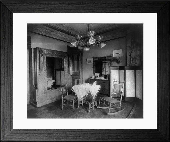 Framed Print : Barber house, Washington, D.C. - bedroom, between 1890 and 1950. Creator: Frances Benjamin Johnston Framed Print : Barber house, Washington, D.C. - bedroom, between 1890 and 1950. Creator: Frances Benjamin Johnston