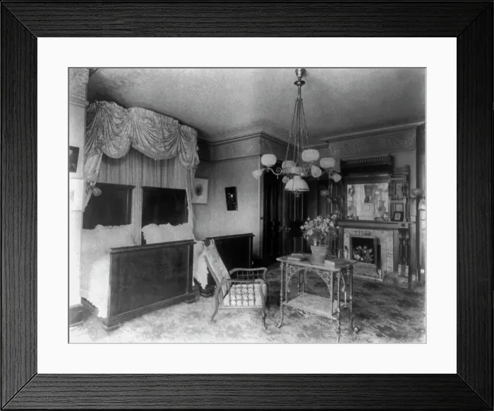 Framed Print : Barber house, Washington, D.C. - bedroom, between 1890 and 1950. Creator: Frances Benjamin Johnston Framed Print : Barber house, Washington, D.C. - bedroom, between 1890 and 1950. Creator: Frances Benjamin Johnston