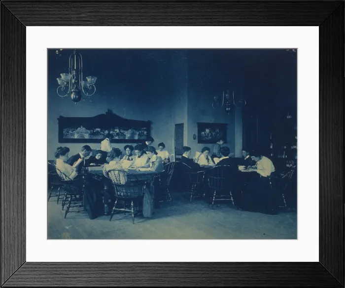 Framed Print : Students seated around tables, studying, at Western High School, Washington, D.C. (1899?). Creator: Frances Benjamin Johnston Framed Print : Students seated around tables, studying, at Western High School, Washington, D.C. (1899?). Creator: Frances Benjamin Johnston