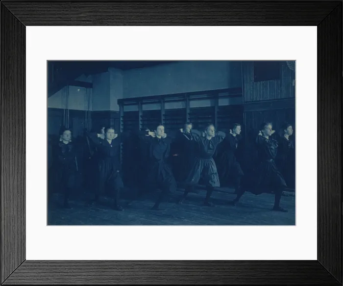 Framed Print : Female students exercising in a gymnasium, Western High School, Washington, D.C. (1899?). Creator: Frances Benjamin Johnston Framed Print : Female students exercising in a gymnasium, Western High School, Washington, D.C. (1899?). Creator: Frances Benjamin Johnston
