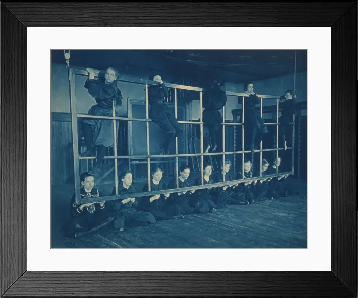 Framed Print : Female students posing with exercise equipment in a gymnasium, Western... Washington DC, (1899?). Creator: Frances Benjamin Johnston Framed Print : Female students posing with exercise equipment in a gymnasium, Western... Washington DC, (1899?). Creator: Frances Benjamin Johnston