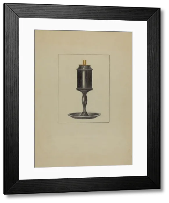 Framed Print : Pewter Lamp, c. 1936. Creator: Bessie Forman Framed Print : Pewter Lamp, c. 1936. Creator: Bessie Forman