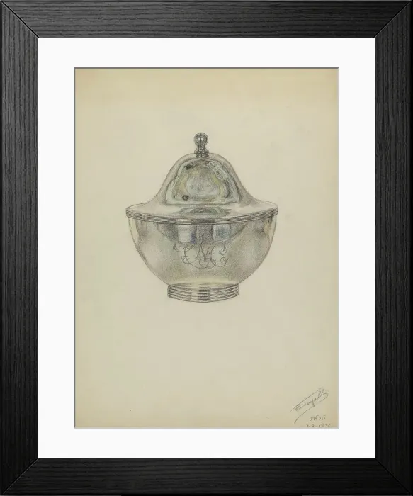 Framed Print : Silver Sugar Bowl with Cover, c. 1936. Creator: Frank Fumagalli Framed Print : Silver Sugar Bowl with Cover, c. 1936. Creator: Frank Fumagalli