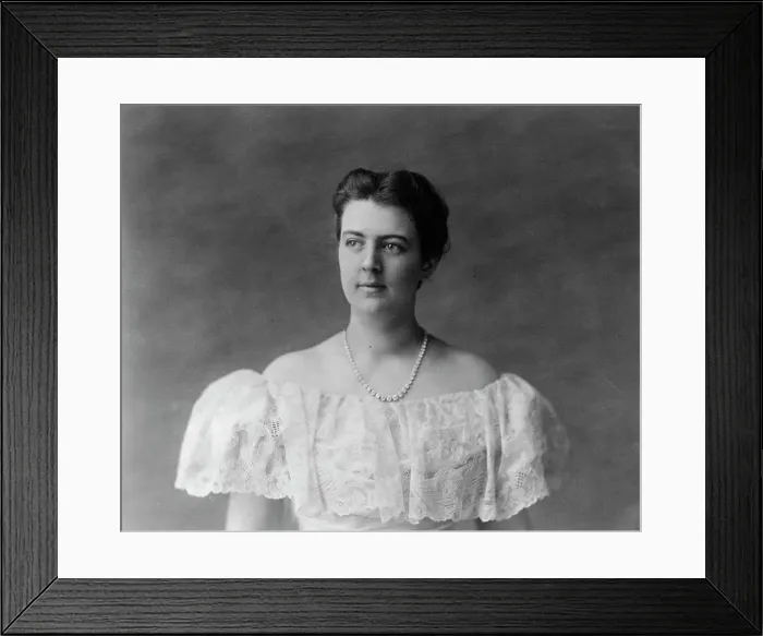 Framed Print : Frances F. Cleveland, head-and-shoulders portrait, facing left, c1897. Creator: Frances Benjamin Johnston Framed Print : Frances F. Cleveland, head-and-shoulders portrait, facing left, c1897. Creator: Frances Benjamin Johnston