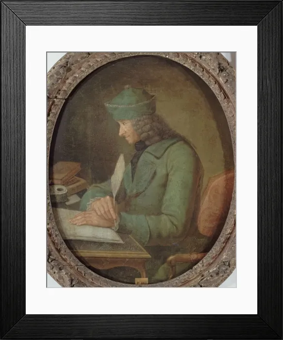 Framed Print : Portrait of Voltaire (1694-1778) in his study, between 1694 and 1778. Creator: Unknown Framed Print : Portrait of Voltaire (1694-1778) in his study, between 1694 and 1778. Creator: Unknown