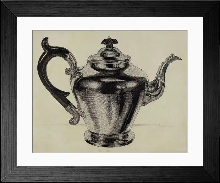 Framed Print : Pewter Teapot, c. 1937. Creator: Harry Goodman Framed Print : Pewter Teapot, c. 1937. Creator: Harry Goodman