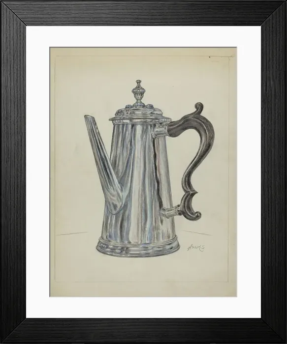 Framed Print : Silver Chocolate Pot, c. 1936. Creator: Fletcher Hanks Framed Print : Silver Chocolate Pot, c. 1936. Creator: Fletcher Hanks