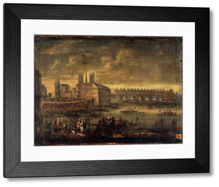 Framed Print : The city and Pont Saint-Michel, around 1650, current 4th arrondissement. Creator: Unknown Framed Print : The city and Pont Saint-Michel, around 1650, current 4th arrondissement. Creator: Unknown