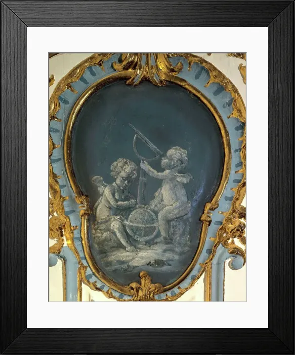 Framed Print : Two astronomers, a sphere and a telescope, between 1735 and 1745. Creator: Unknown Framed Print : Two astronomers, a sphere and a telescope, between 1735 and 1745. Creator: Unknown
