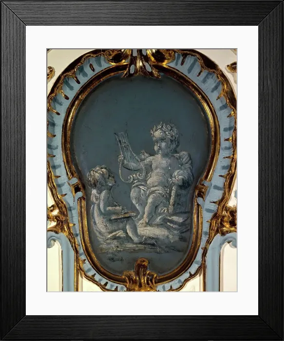 Framed Print : Two poets, a lyre, and a laurel wreath, between 1735 and 1745. Creator: Unknown