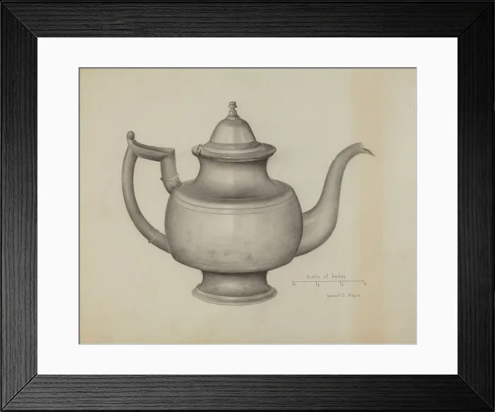 Framed Print : Pewter Teapot, c. 1936. Creator: Samuel O. Klein Framed Print : Pewter Teapot, c. 1936. Creator: Samuel O. Klein