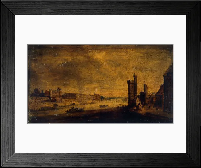 Framed Print : Hotel de Nevers, Tour de Nesle, Grande Galerie and the Louvre, seen from Pont-Neuf, around 1640. Creator: Unknown Framed Print : Hotel de Nevers, Tour de Nesle, Grande Galerie and the Louvre, seen from Pont-Neuf, around 1640. Creator: Unknown