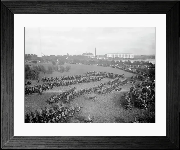 Framed Print : Cavalry Review By President Wilson - Cavalry In Maneuvers, 1913. Creator: Harris & Ewing. Cavalry Review By President Wilson - Cavalry In Maneuvers, 1913. Creator: Harris & Ewing