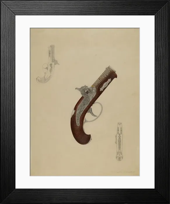Framed Print : Dueling Pistol, c. 1937. Creator: Richard Whitaker Framed Print : Dueling Pistol, c. 1937. Creator: Richard Whitaker