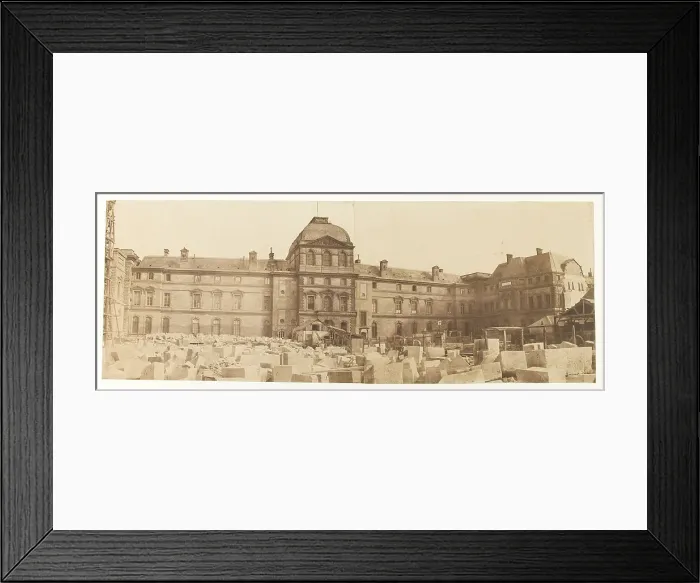 Framed Print : Panorama: works at the Louvre towards the Pavillon de l'Horloge, 1st arrondissement, Paris, end 1854 Creator: Edouard Baldus