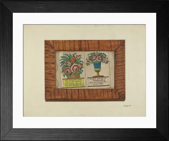 Framed Print : Zoar Fractur Drawing, c. 1937. Creator: John Wilkes Framed Print : Zoar Fractur Drawing, c. 1937. Creator: John Wilkes