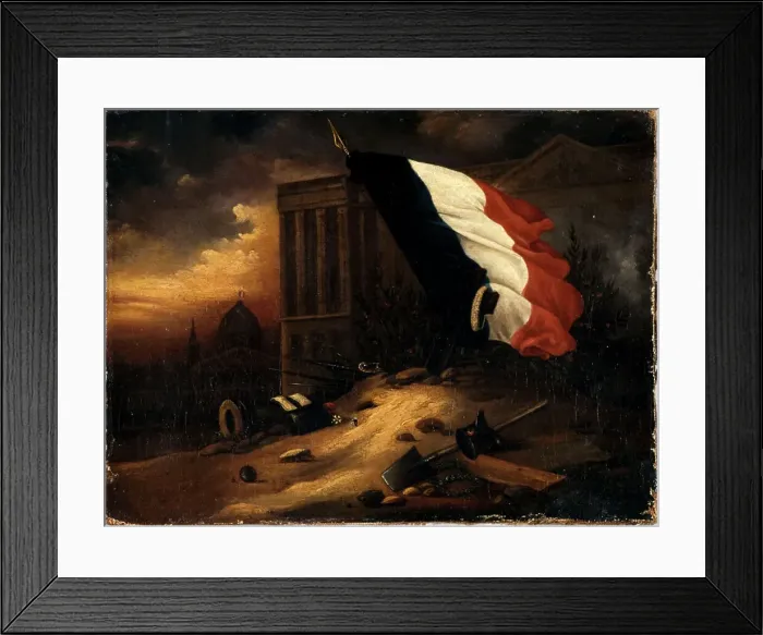Framed Print : Temporary tomb of victims from July 1830 days, in front of the colonnade of the Louvre, 1830. Creator: Alexandre Barouillet Framed Print : Temporary tomb of victims from July 1830 days, in front of the colonnade of the Louvre, 1830. Creator: Alexandre Barouillet