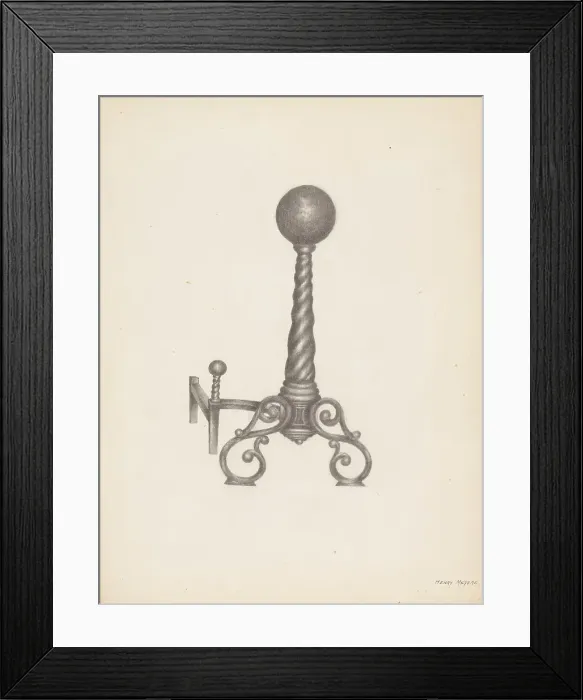 Framed Print : Wrought Iron Andirion, c. 1938. Creator: Henry Meyers Framed Print : Wrought Iron Andirion, c. 1938. Creator: Henry Meyers
