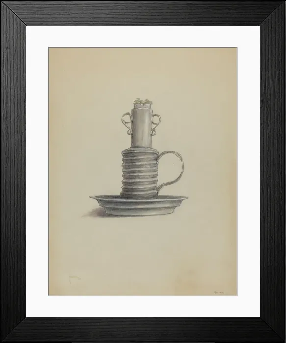 Framed Print : Tin Lard Lamp, 1935 / 1942. Creator: Franklin C. Moyan Framed Print : Tin Lard Lamp, 1935 / 1942. Creator: Franklin C. Moyan