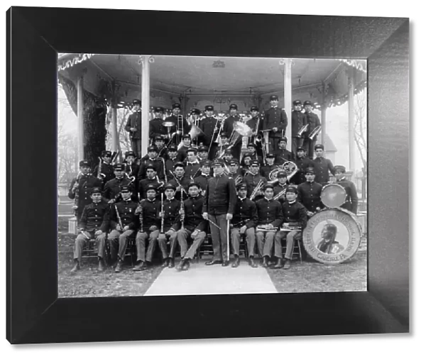 Carlisle Indian School, Carlisle, Pa. Band posed at the bandstand, 1901. Creator: Frances Benjamin Johnston