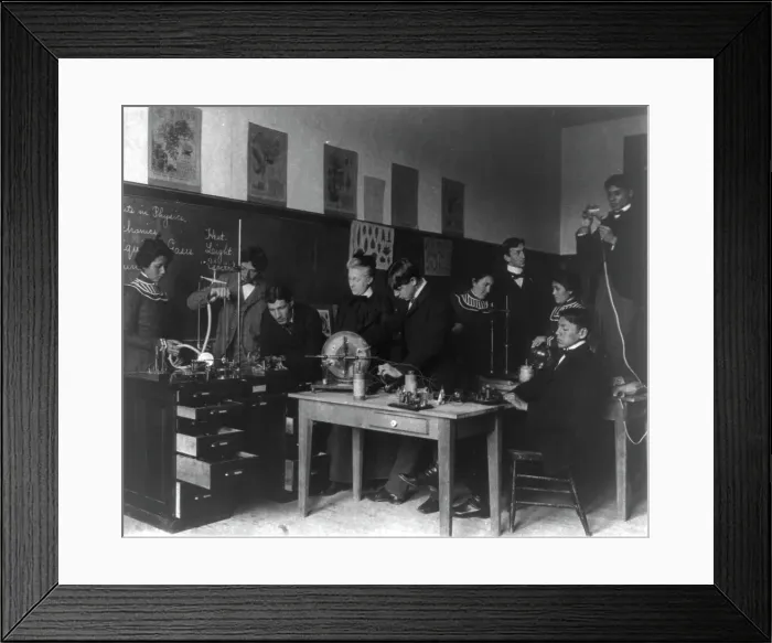 Framed Print : Carlisle Indian School, Carlisle, Pa. Experiments in physics class, 1901. Creator: Frances Benjamin Johnston Framed Print : Carlisle Indian School, Carlisle, Pa. Experiments in physics class, 1901. Creator: Frances Benjamin Johnston