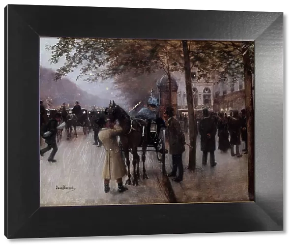 Boulevard des Capucines, in the evening, in front of Cafe Napolitain, c1880. Creator: Jean Beraud