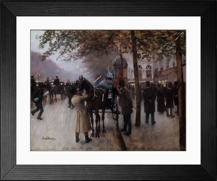 Framed Print : Boulevard des Capucines, in the evening, in front of Cafe Napolitain, c1880. Creator: Jean Beraud Framed Print : Boulevard des Capucines, in the evening, in front of Cafe Napolitain, c1880. Creator: Jean Beraud
