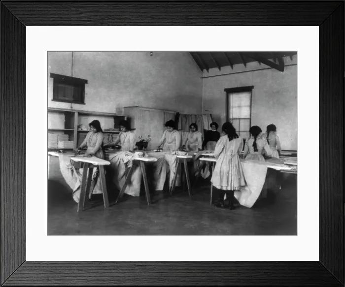 Framed Print : Carlisle Indian School, Carlisle, Pa. Ironing class, 1901. Creator: Frances Benjamin Johnston Framed Print : Carlisle Indian School, Carlisle, Pa. Ironing class, 1901. Creator: Frances Benjamin Johnston