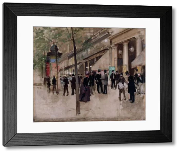 Framed Print : Boulevard Montmartre, in front of the Théâtre des Varieties, in the afternoon, c1885. Creator: Jean Beraud Framed Print : Boulevard Montmartre, in front of the Théâtre des Varieties, in the afternoon, c1885. Creator: Jean Beraud