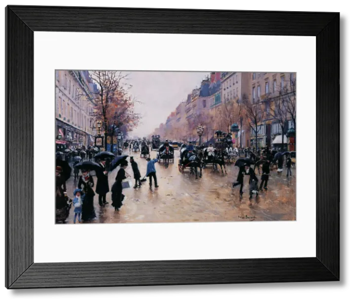 Framed Print : Boulevard Poissoniere in the rain, c1880. Creator: Jean Beraud