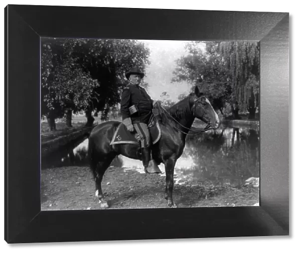 Col. Richard Henry Pratt on horseback, founder and superintendant of the... Carlisle, Pa. 1901. Creator: Frances Benjamin Johnston