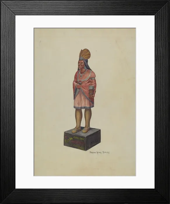 Framed Print : Cigar Store Indian, c. 1940. Creator: N. H. Yeckley Framed Print : Cigar Store Indian, c. 1940. Creator: N. H. Yeckley